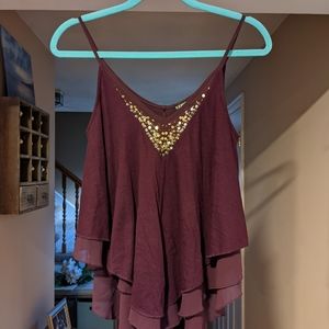 Express XS Purple Layered Tank Top with Sequins and Beading